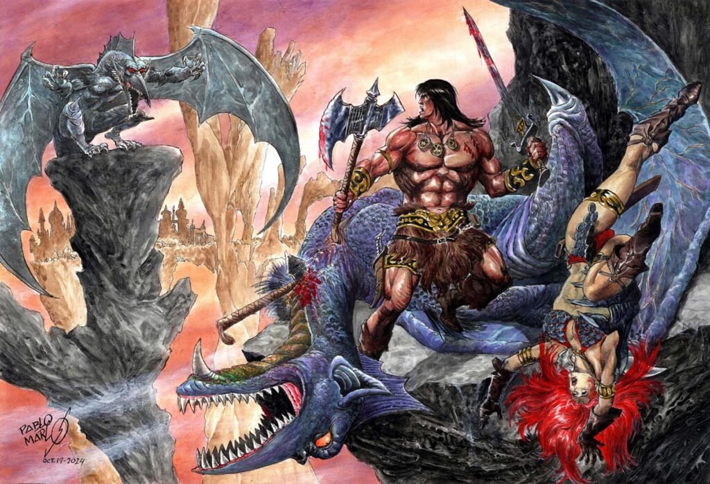 the-fury-of-the-dragon-guoache-acrylic-on-paper-13x-19