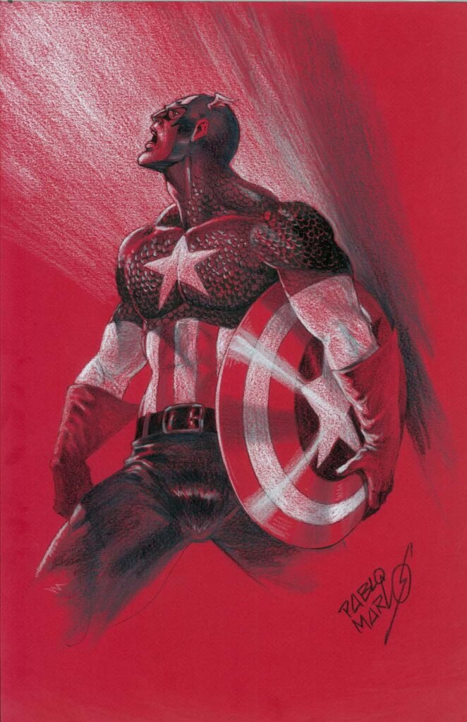 captain-america-on-red-pencil-on-color-paper-11-x-17